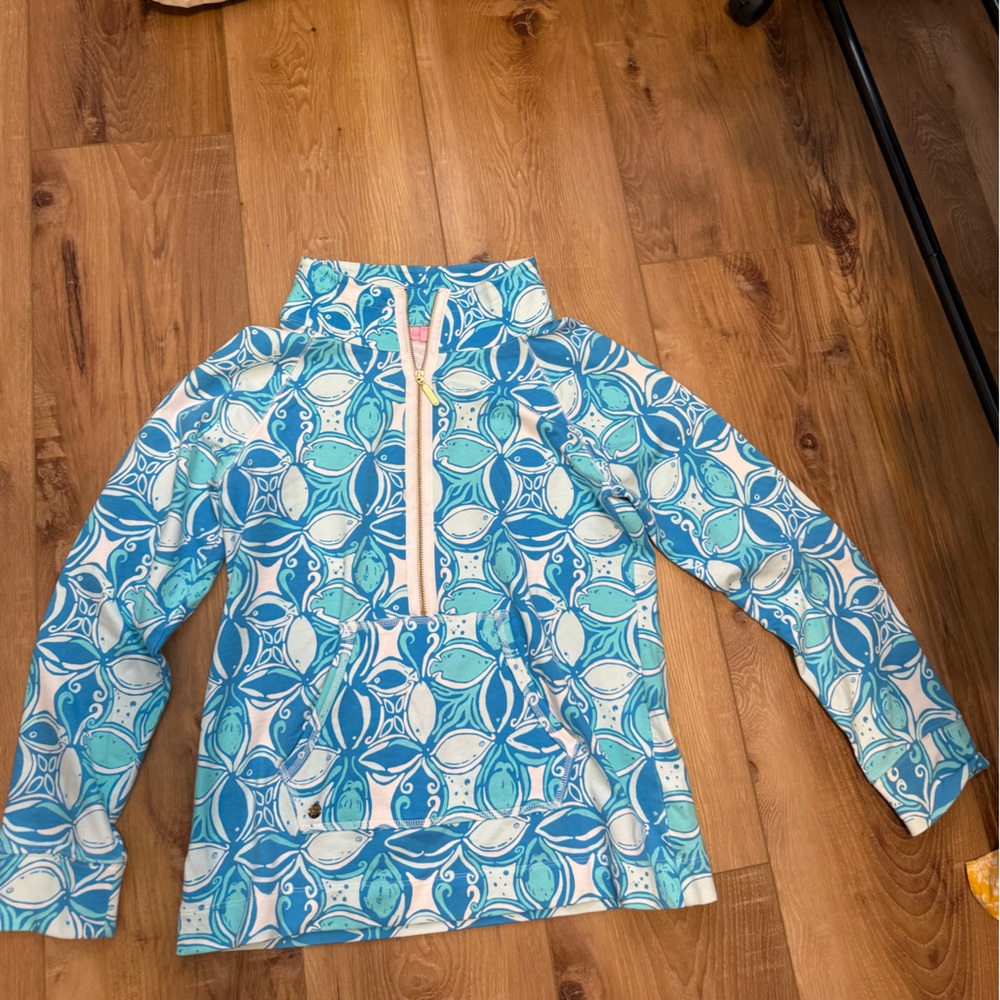 Lilly Pulitzer Turquoise and White Zip-Up Jacket